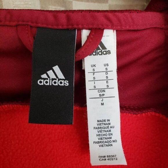 VTG Adidas Womens Hooded Jacket S Red Fleece Climawarm Full-Zip Athletic Sporty - Picture 5 of 5